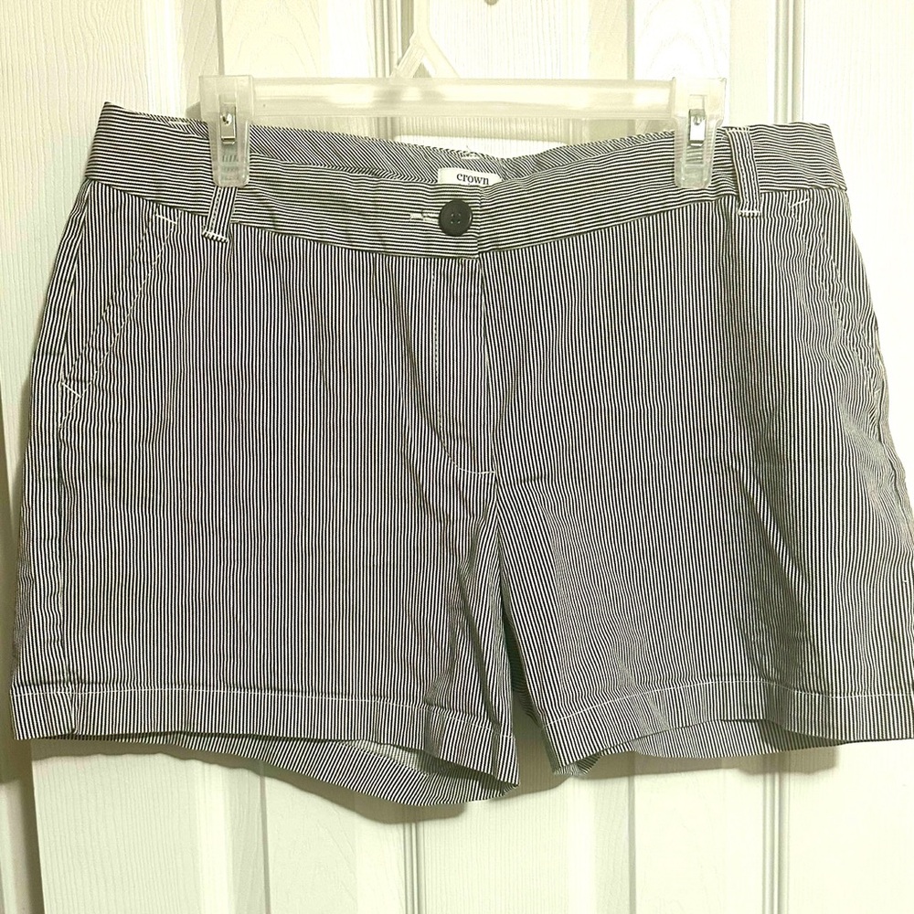 Crown Women's Pinstriped Blue and White Shorts